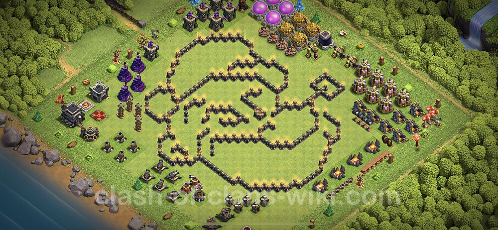 TH9 Troll Base Plan with Link, Copy Town Hall 9 Funny Art Layout 2023, #983