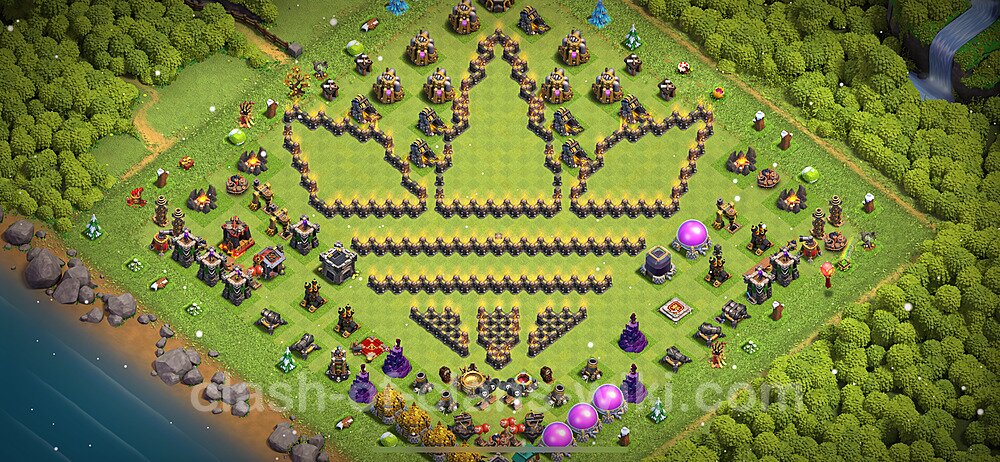 TH9 Troll Base Plan with Link, Copy Town Hall 9 Funny Art Layout 2024, #984