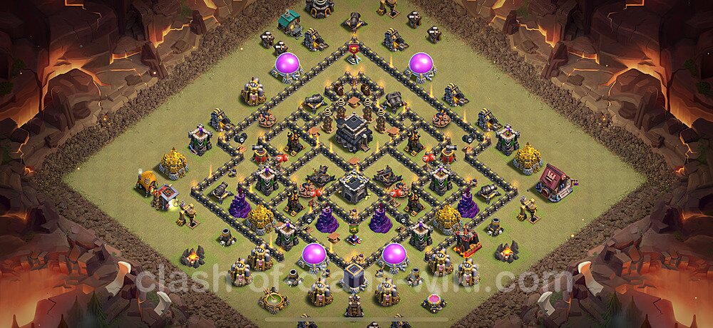 TH9 Anti 2 Stars War Base Plan with Link, Copy Town Hall 9 CWL Design 2025, #2918