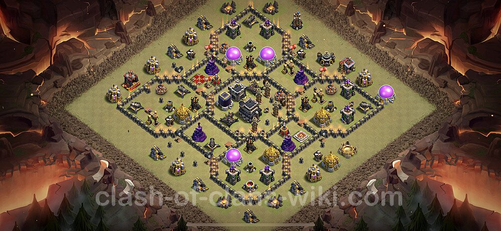 Diseño de aldea para Guerra Anti 2 Estrellas Ayuntamiento 9 Copiar, Anti Todo - COC TH9 Perfecta Distribucion 2023 + Enlace, #75